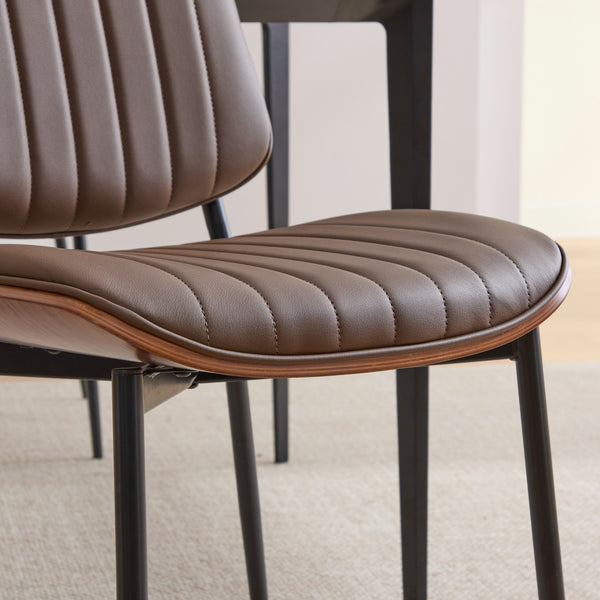 English Elm Dining Chairs Mid Century Modern Set of 2 Walnut Bentwood Back PU Upholstered Seats Ergonomic Design, Stable Metal Legs Brown W1143P379860