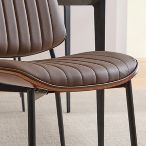 English Elm Dining Chairs Mid Century Modern Walnut Back Faux Leather Upholstered Seat Ergonomic Curved Back Waterproof PU Fabric Stable Metal Legs Brown W1143P379860