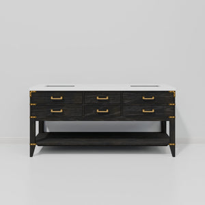 English Elm Black Oak Double Bath Vanity 72" W X 22" D With Elegant White Quartz Top & Ample Storage Space B2731P261047