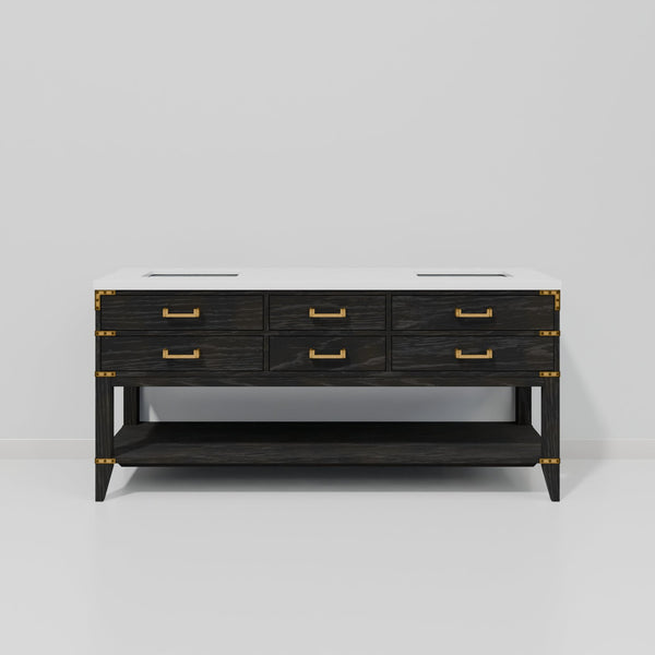 English Elm Black Oak Double Bath Vanity 72" W X 22" D With Elegant White Quartz Top & Ample Storage Space B2731P261047