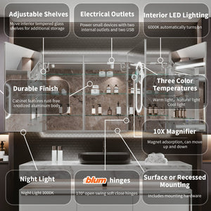 English Elm Smart Led Medicine Cabinet with Dual Lighting Anti-fog Dimming and Built-in Power Outlet W637P148115
