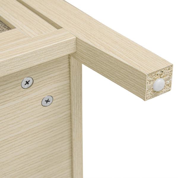 English Elm Rattan 4 Door Cabinet with Metal Semi-Circle Handles, Pine Feet, Adjustable Shelves, Non-Slip Pads W688P223028
