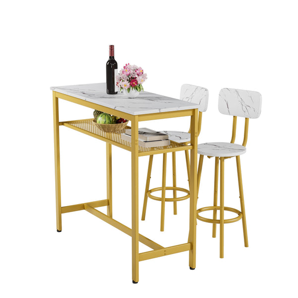 English Elm Dining 5-Piece Farmhouse Dinette Set with Sleek Metal Frame, Compact Mid-Century Table and 4 Chairs for Kitchen White+Gold W578P304320