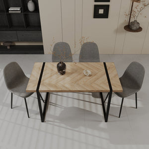 English Elm 59" Light Wood Mdf Dining Table Set With 4 Suede Chairs - Modern Farmhouse & Industrial Style W2189S00165