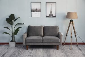 English Elm LOVESEAT,GREY Plush Microfiber Two-Seater Sofa with High-Density Foam, Solid Wood Frame, Durable Comfort Gray B205P249002