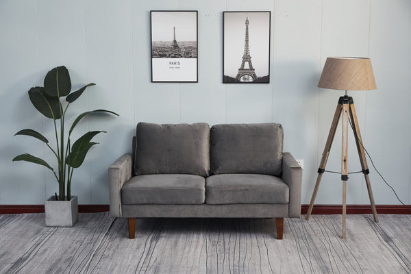 English Elm LOVESEAT,GREY Plush Microfiber Two-Seater Sofa with High-Density Foam, Solid Wood Frame, Durable Comfort Gray B205P249002