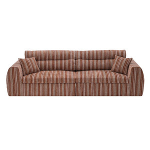 English Elm Chenille Stripe Velvet Sofa Three Seat Minimalist Upholstered Couch for Living Room Mahogany,Red+Brown W5532S00013