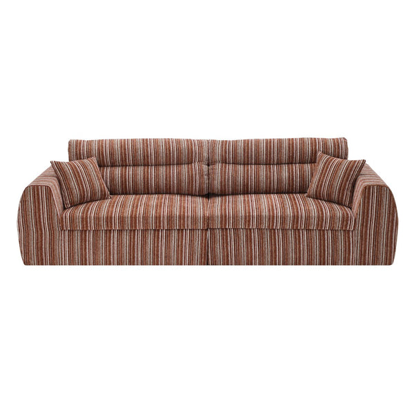 English Elm Chenille Stripe Velvet Sofa Three Seat Minimalist Upholstered Couch for Living Room Mahogany,Red+Brown W5532S00013