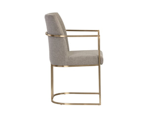 Sunpan Rayla Dining Armchair - Elegant Cantilever Design with Antique Brass Frame for Stylish Interiors Belfast Oyster Shell