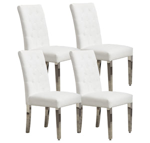 English Elm Set of 2 Modern Dining Chairs Plush Chenille Upholstery with Button-Tufting, S-Springs & Stainless Steel Legs Beige D772095826