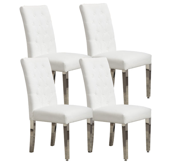 English Elm Set of 2 Modern Dining Chairs Plush Chenille Upholstery with Button-Tufting, S-Springs & Stainless Steel Legs Beige D772095826