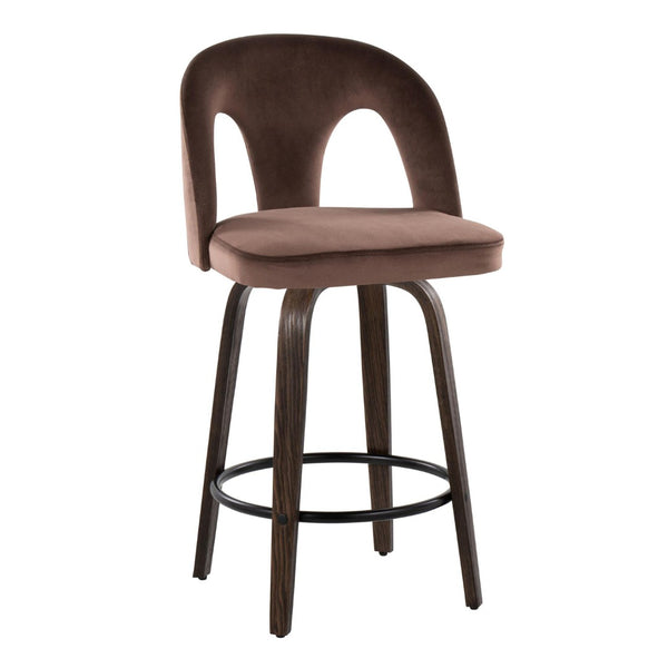 English Elm Fixed-height Swivel Counterstools Velvet Seat Bentwood Legs Kitchen Island Set B202S01793