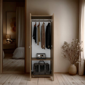 English Elm Natural Oak Tall Wardrobe Cabinet - Stylish 2-Door Storage Solution For Space-Saving Organization B062P373782