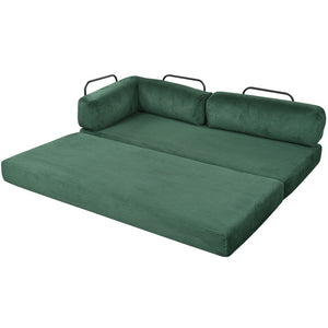 English Elm U_style Modular Corduroy Sectional Sofa Converts to Guest Bed for Apartment Living Green WY000463AAC