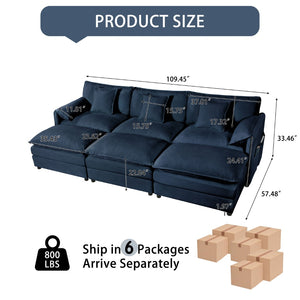 English Elm Oversized Modular Sectional Sofa Sleeper With 3 Ottomans, Soft Pillows & Dual-Layer Comfort W3163S00026-GIGA