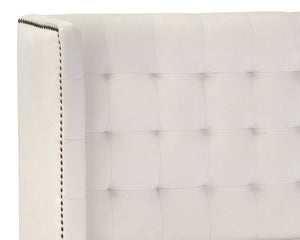 Sunpan Cairo Bed - Luxurious Deep Tufted Design with Cushioned Headrest and Elegant Antique Brass Legs Queen