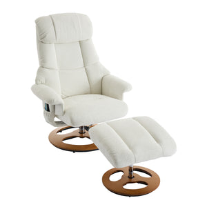 English Elm 010-Ergonomic Recliner Chair with Ottoman — 360° Swivel Lounge, Chenille Comfort, Heated Seat, Massage, Adjustable Backrest White W2636P262424