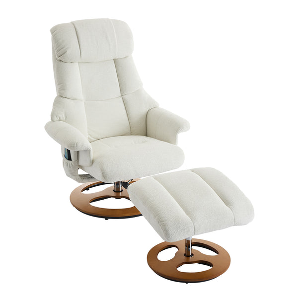 English Elm 010-Ergonomic Recliner Chair with Ottoman — 360° Swivel Lounge, Chenille Comfort, Heated Seat, Massage, Adjustable Backrest White W2636P262424