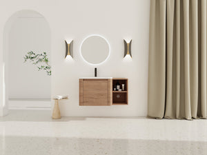 English Elm 36'' 36" Wall-Mounted Vanity with White Ceramic Sink, Plywood Shelves, Soft-Close Door & Rounded Edges W999S00379