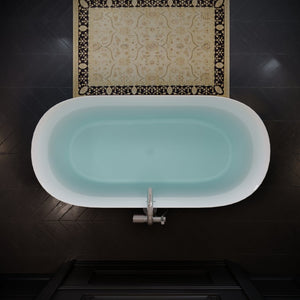 English Elm 60'' Oval Acrylic Soaking Tub Glossy White Freestanding Spa Bath with Chrome Drain W1920P351750