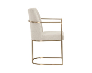 Sunpan Rayla Dining Armchair - Elegant Cantilever Design with Antique Brass Frame for Stylish Interiors Belfast Oatmeal