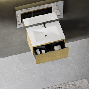 English Elm 30'' Wall Mounted Bathroom Vanity Smoked Walnut Fluted Cabinet Matte Black Basin W1920P385437