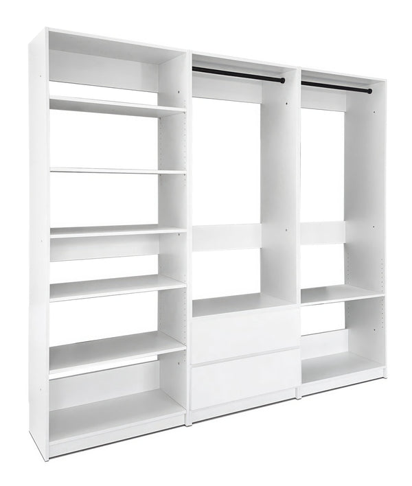 English Elm Prosper White Freestanding Walk-In Wood Closet System — Modular Oak Finish, Durable Melamine, Easy Assembly B040S00146