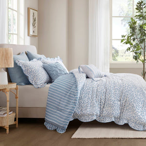 English Elm 5-piece King Comforter Set Soft Microfiber Printed Bedding with Coordinated Shams and Pillows Blue B035P482939