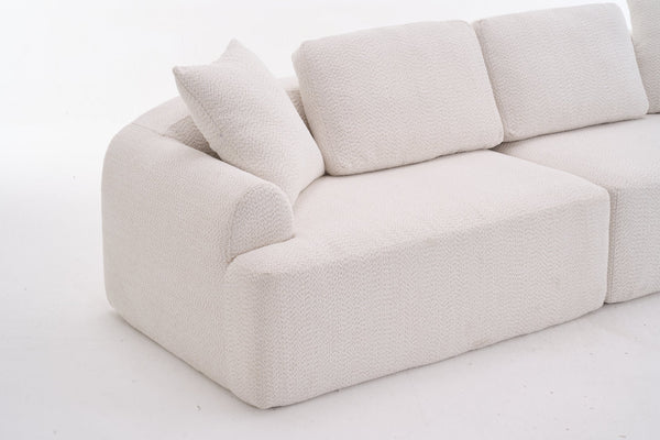 English Elm LY-024 Beige Compression Sofa 4-Seater Deep Seat Crochet Yarn Fabric Foam+Spring Breathable Comfort W2231S00014