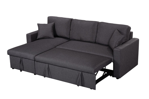 English Elm Sorrelle Linen Sleeper Sectional with Reversible Chaise and Hidden Storage Compartment Dark Gray B2749S00040