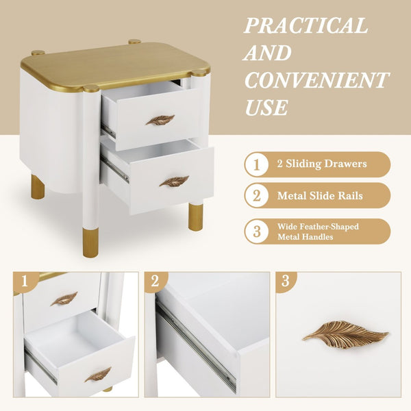 English Elm Contemporary Two Drawer Nightstand Curved Profile Feather Handles Exposed Legs Bedroom White N761P285711W