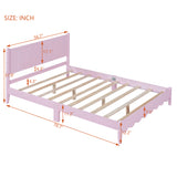 English Elm Full Size Wood Platform Bed Frame, Retro Style Bed With Rectangular Headboard,No Need Box Spring,Pink