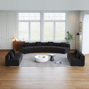 English Elm Four Curved Chenille Modular Sectional Sofa with Piano Key Seating and Eight Pillows Black W834S00588