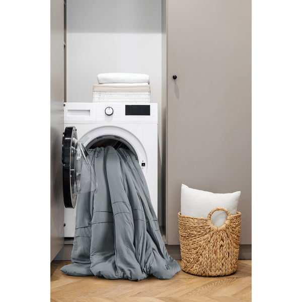 JLA Home Comfort Spaces - Soft Pinch-Pleat Comforter Set with Pre-Washed Microfiber, Lightweight Loft & Year-Round Cozy Breathability Blue/Grey AM10-0464