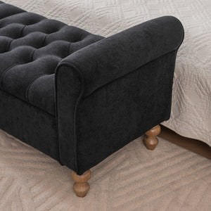 English Elm 65.75" Upholstered Storage Bench Napped Fabric Dual Lids Walnut Legs Bedroom Seating W3098P397303