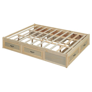 English Elm Queen Platform Bed with Six Storage Drawers Low Profile Frame for Modern Bedrooms Antique Natural N708P263022N