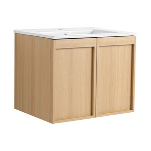 English Elm 24" Wall Mounted Bathroom Vanity Dark Oak Open Shelf Ceramic Sink Soft Close Door W3450P435843