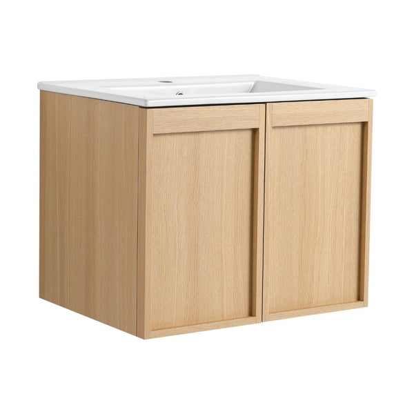 English Elm 24" Wall Mounted Bathroom Vanity Dark Oak Open Shelf Ceramic Sink Soft Close Door W3450P435843