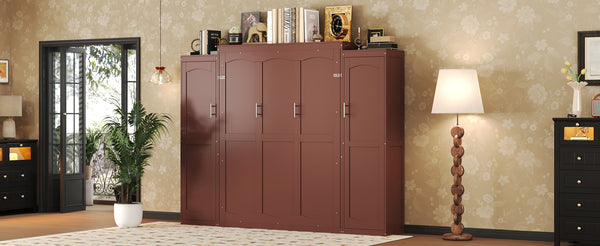 English Elm Full Full Size Murphy Bed with Two Wardrobes and Foldable Platform, Space-Saving Modern Guest Solution Walnut 84.9 L x 12 W x 7 H N733S235596D