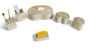 English Elm Glod Natural Marble Bathroom Accessories Set — 6-Piece Genuine Stone Vanity Organizers, Elegant Durable Decor Beige+Gold,Beige+yellow W1696P262942