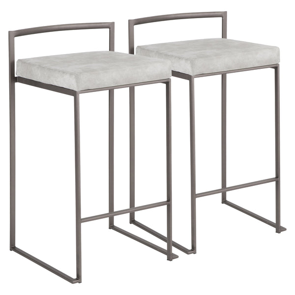 English Elm Fuji Industrial Stackable Counter Stool Set of 2 – Upholstered Padded Seat, Welded Frame, Stylish Comfort Grey B202P221908