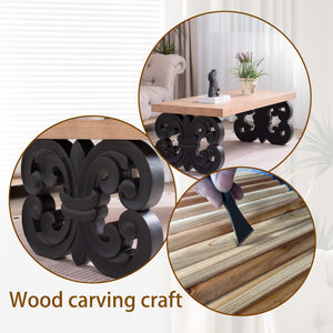 English Elm Black Scroll Base Coffee Table with Natural Wood Top, 47" Rectangular Modern Farmhouse Centerpiece, Ornate Carved Accent W2729P298231