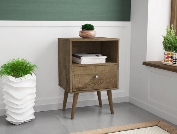 English Elm Liberty 18" Rustic Brown Nightstand - Stylish Storage With Open Cubby & Smooth-Glide Drawer B365P398513