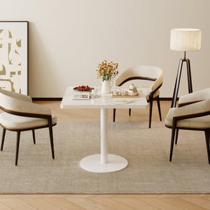 English Elm Square Bistro Pedestal Dining Table Faux Marble Top Tulip Base for Small Spaces White W3316P457299