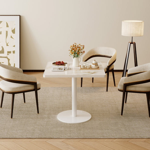 English Elm Square Bistro Pedestal Dining Table Faux Marble Top Tulip Base for Small Spaces White W3316P457299