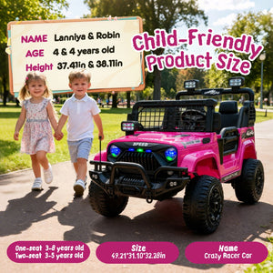 English Elm 24v Dual Motor Two Seat Kids Electric Ride on Car with Remote Control and Bluetooth Audio Pink W1578P305898