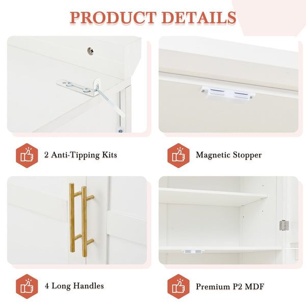 English Elm [assembly Included] Topmax Shaker Pantry Cabinet Tall Mdf Kitchen Storage with Pull-out Trays White SP000099AAK
