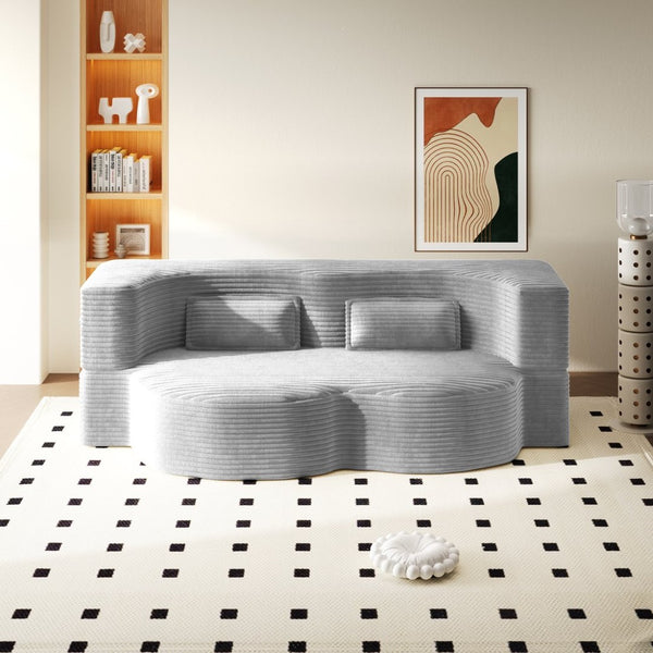 English Elm Modern Corduroy Floor Sofa Foldable Twin Sleeper Foam Filled for Compact Living Spaces Light Grey W1885P435361