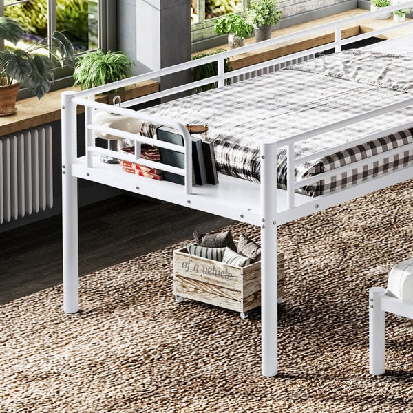 English Elm Twin Triple Bunk Bed Metal L-shaped Frame Sleeps Three Kids White Finish White W1580S00616