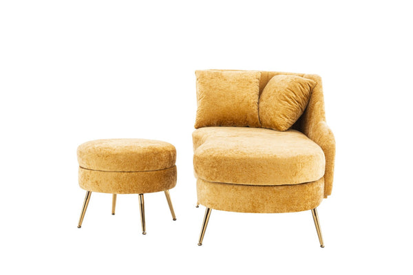 English Elm 58'' Chenille Chaise Lounge with Footstool Pocket Spring Comfort for Bedroom Living Room Yellow W2363S00091